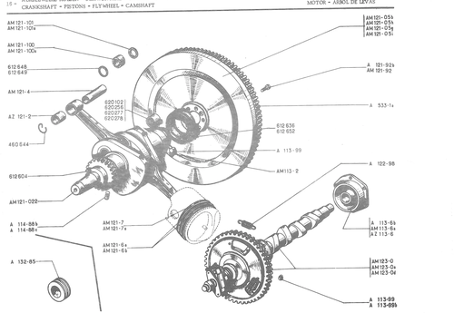 CRANKSHAFT - PISTONS - FLYWHEEL - CAMSHAFT, page 98 — 486 Parts Catalogue — Ami 6