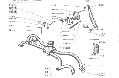 ACCELERATOR CONTROL (D & G) - MANIFOLD, page 104 — 486 Parts Catalogue — Ami 6