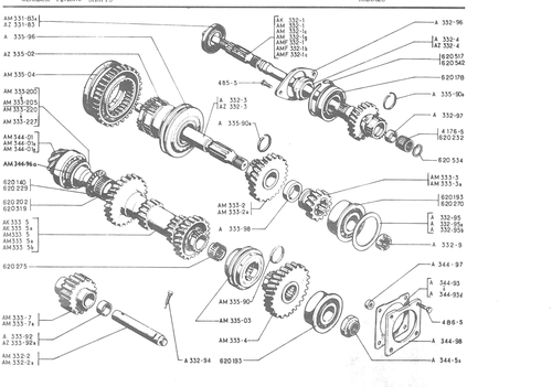 GEARBOX - PINIONS - SHAFTS, page 148 — 486 Parts Catalogue — Ami 6