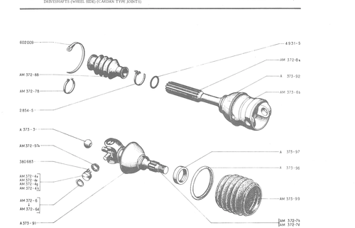 DRIVESHAFTS (WHEEL SIDE) (CARDAN TYPE JOINTS), page 168 — 486 Parts Catalogue — Ami 6