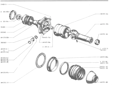 DRIVESHAFTS (GEARBOX SIDE) (CARDAN TYPE JOINTS), page 170 — 486 Parts Catalogue — Ami 6