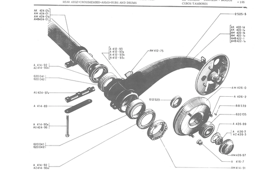 REAR AXLE - CROSSMEMBER - ARMS-HUBS AND DRUMS, page 187 — 486 Parts Catalogue — Ami 6