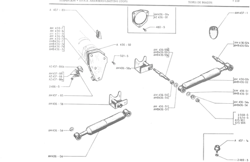 SUSPENSION - SHOCK ABSORBERS-LIMITING STOPS, page 201 — 486 Parts Catalogue — Ami 6