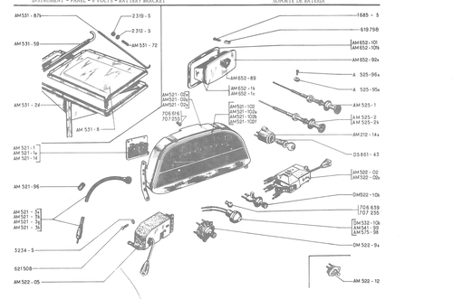 INSTRUMENT - PANEL - VOLTS - BATTERY BRACKET Se), page 313 — 486 Parts Catalogue — Ami 6