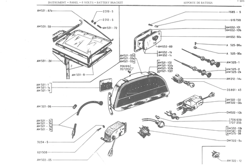 INSTRUMENT - - PANEL - VOLTS - BATTERY BRACKET, page 316 — 486 Parts Catalogue — Ami 6