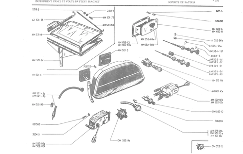 INSTRUMENT PANEL VOLTS BATTERY BRACKET, page 320 — 486 Parts Catalogue — Ami 6