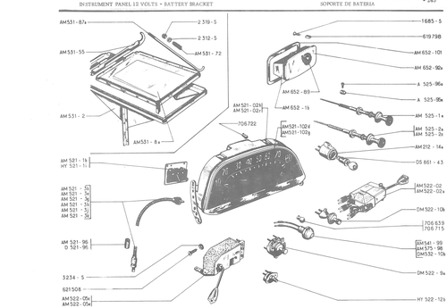 INSTRUMENT PANEL VOLTS - BATTERY BRACKET, page 326 — 486 Parts Catalogue — Ami 6