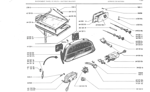INSTRUMENT PANEL VOLTS - BATTERY BRACKET, page 330 — 486 Parts Catalogue — Ami 6