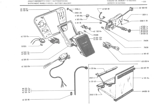 INSTRUMENT PANEL VOLTS - BATTERY BRACKET, page 334 — 486 Parts Catalogue — Ami 6
