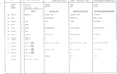 BLINKER VORN (Forts. ), page 369 — 486 Parts Catalogue — Ami 6