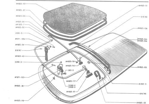 OPEN ING ROOF, page 483 — 486 Parts Catalogue — Ami 6