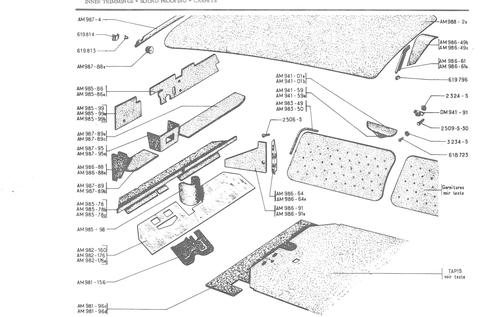 INNER TRIMMINGS - SOUND PROOFING - CARPETS, page 592 — 486 Parts Catalogue — Ami 6