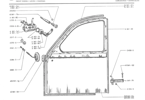 FRONT DOORS - LOCKS - HANDLES, page 633 — 486 Parts Catalogue — Ami 6