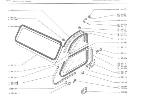 FRONT GLASSES - FRAMES, page 645 — 486 Parts Catalogue — Ami 6