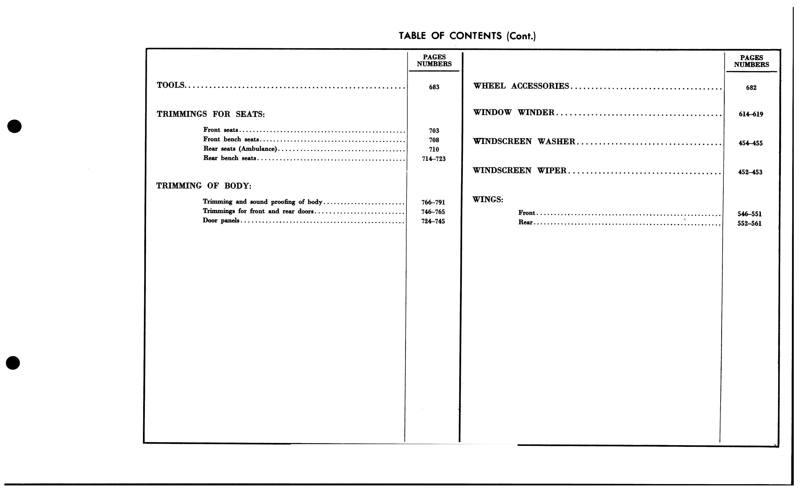 Table of contents, page 24 of 688 — 577 Parts Catalogue — Volume I