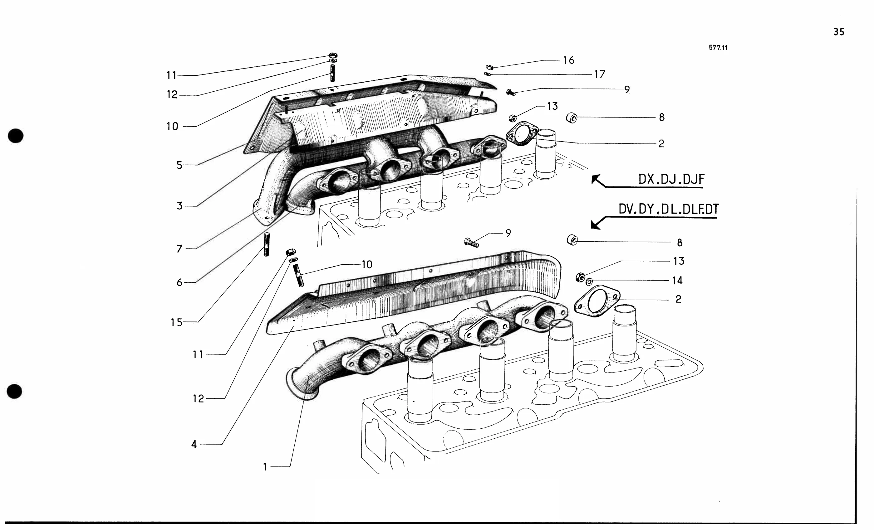 Exhaust manifolds,  carb., page 86 of 688 — 577 Parts Catalogue — Volume I
