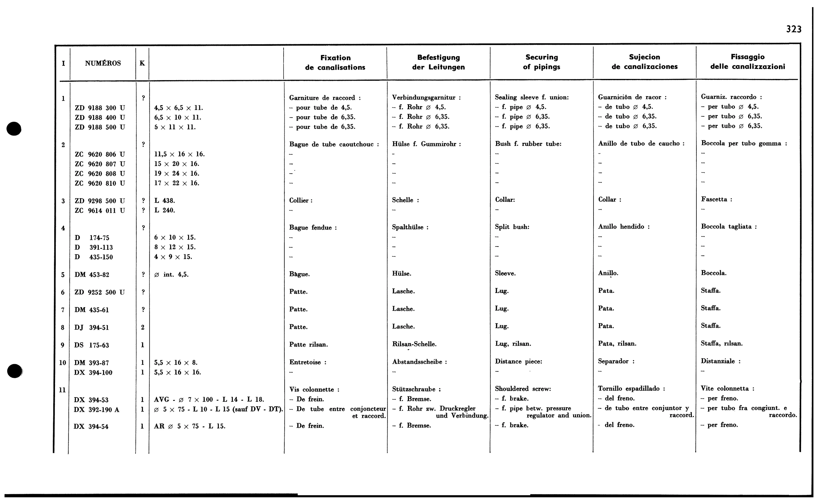 Securing of piping, page 305 of 688 — 577 Parts Catalogue — Volume I