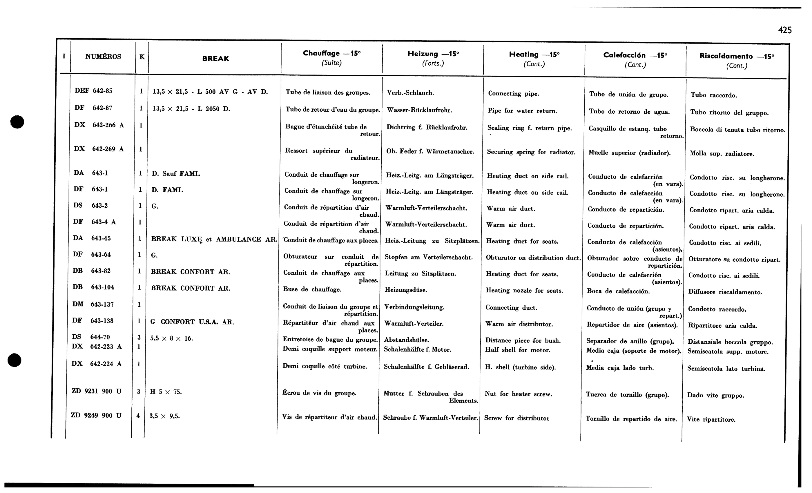 Heating -15º, page 409 of 688 — 577 Parts Catalogue — Volume I