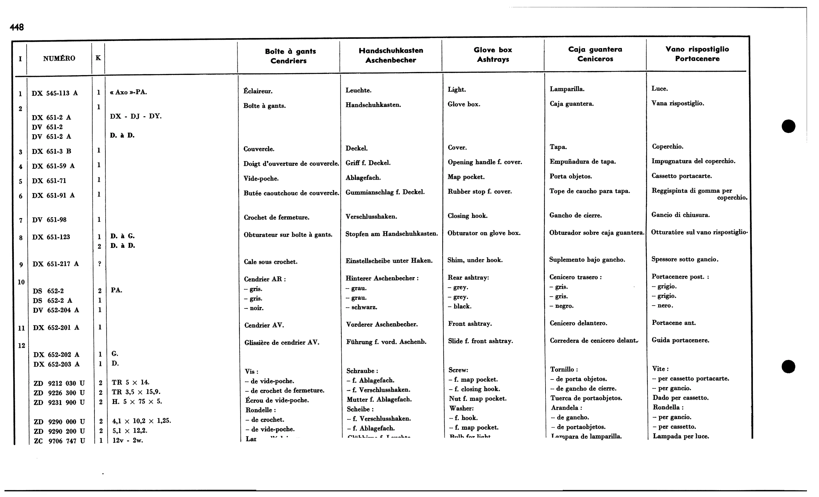 Ashtray, glove box, page 427 of 688 — 577 Parts Catalogue — Volume I