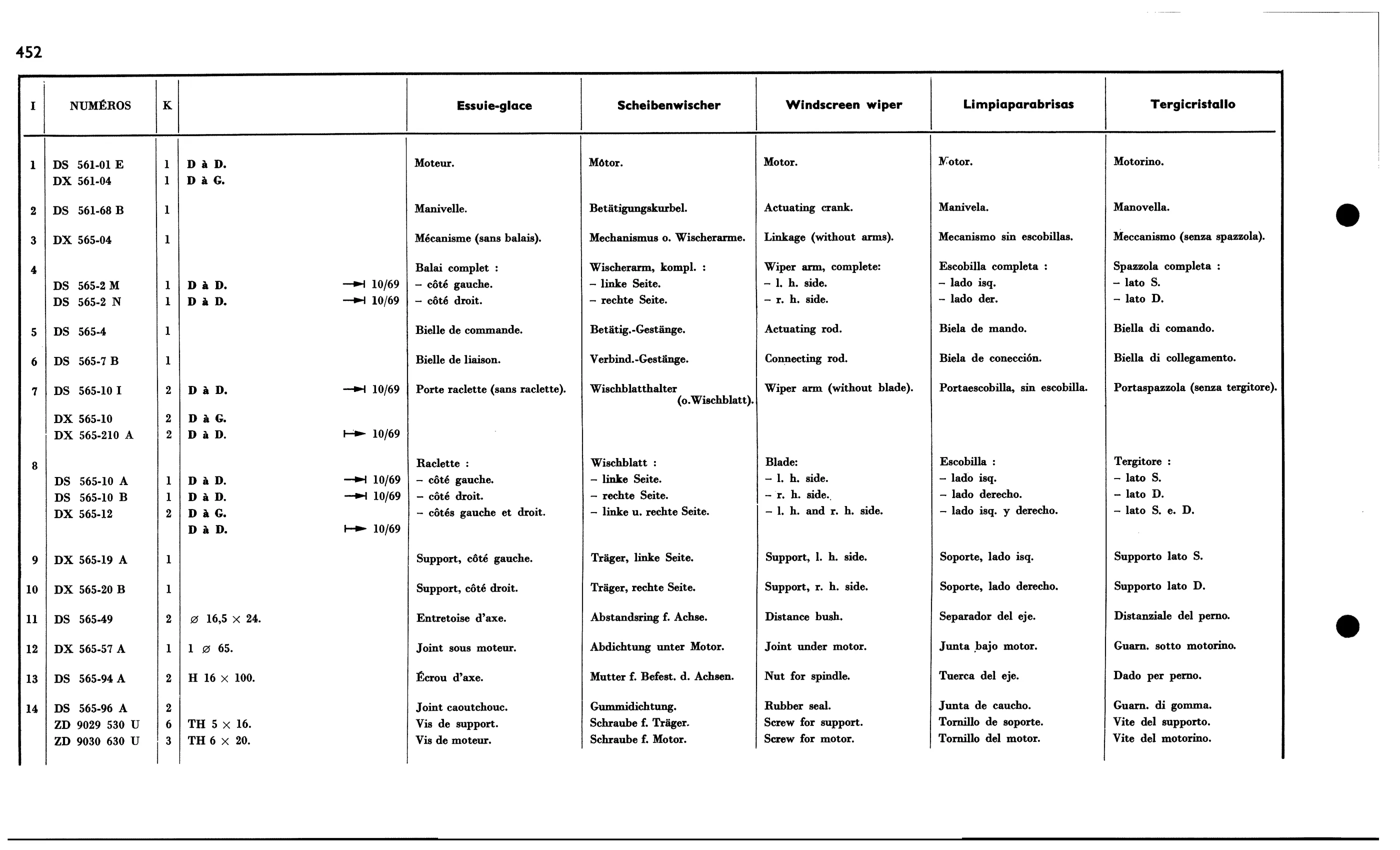 Screen wipers, page 431 of 688 — 577 Parts Catalogue — Volume I
