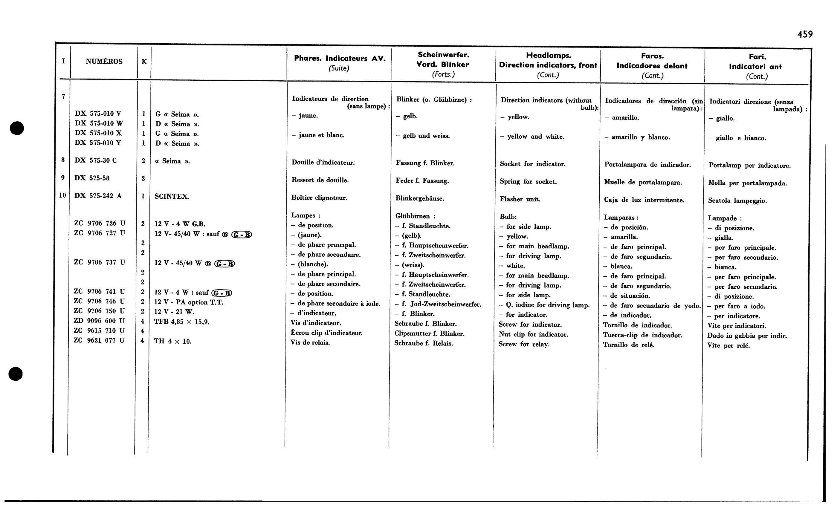 Front lights, page 436 of 688 — 577 Parts Catalogue — Volume I