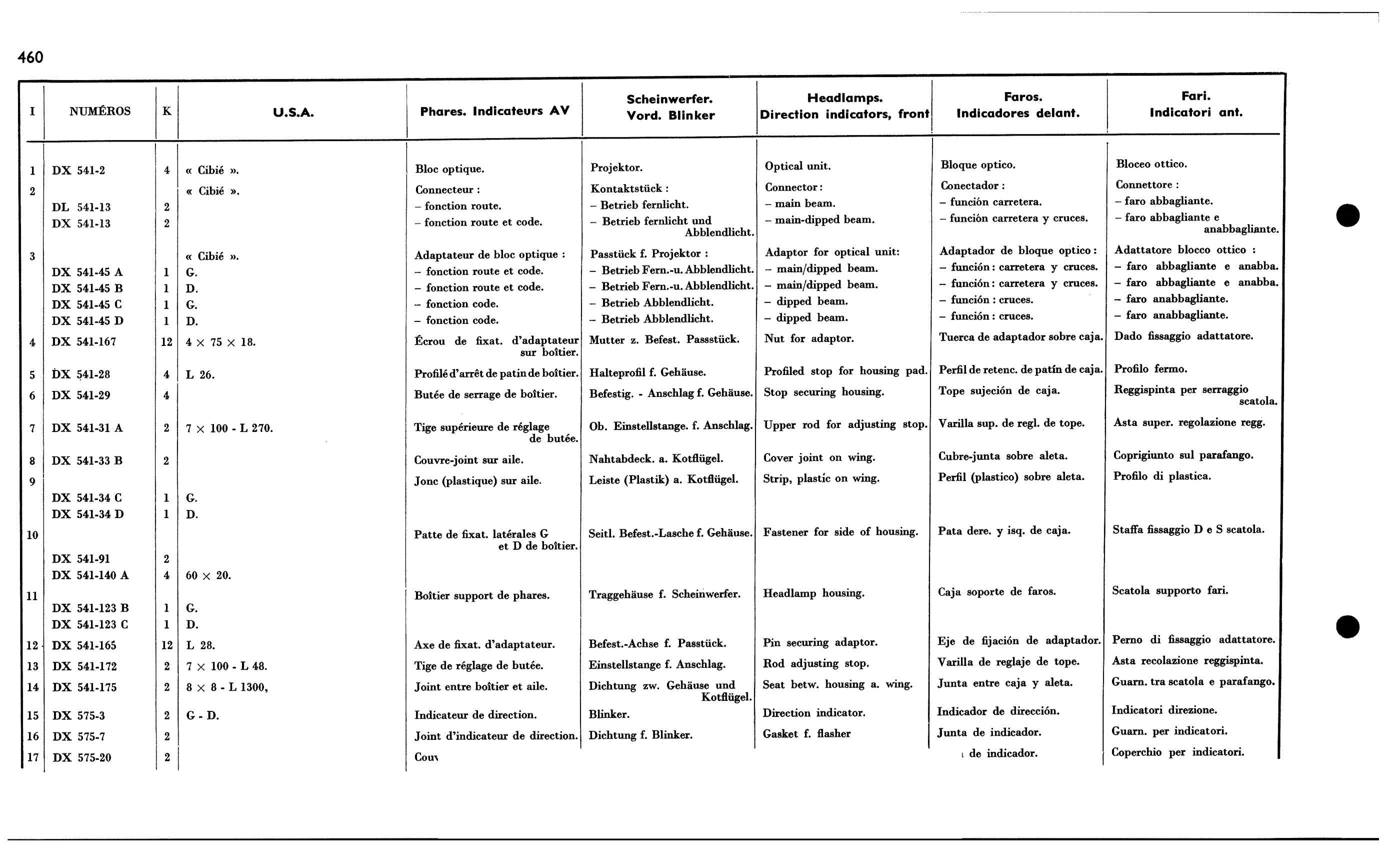 Front lights USA, page 438 of 688 — 577 Parts Catalogue — Volume I