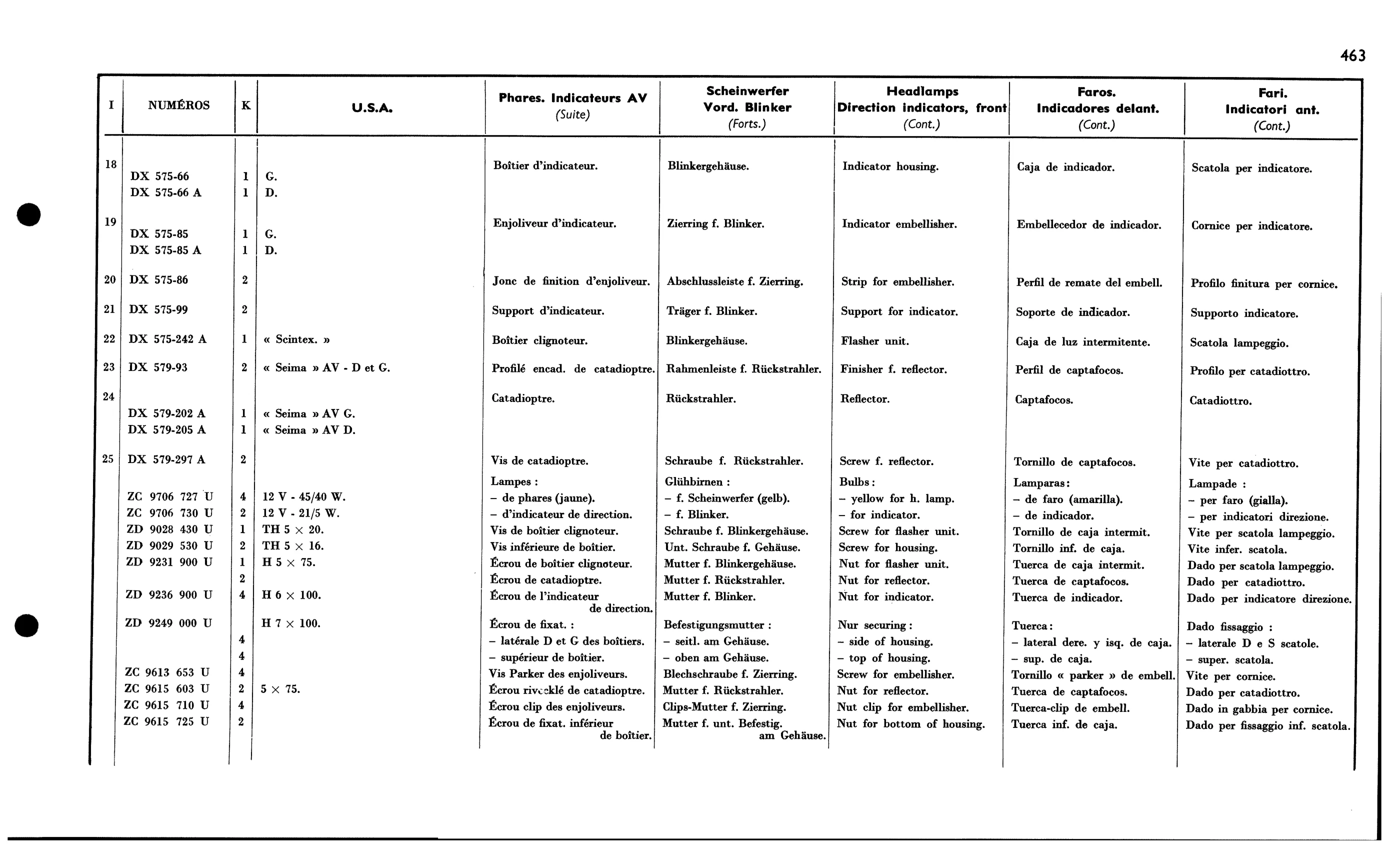 Front lights USA, page 439 of 688 — 577 Parts Catalogue — Volume I