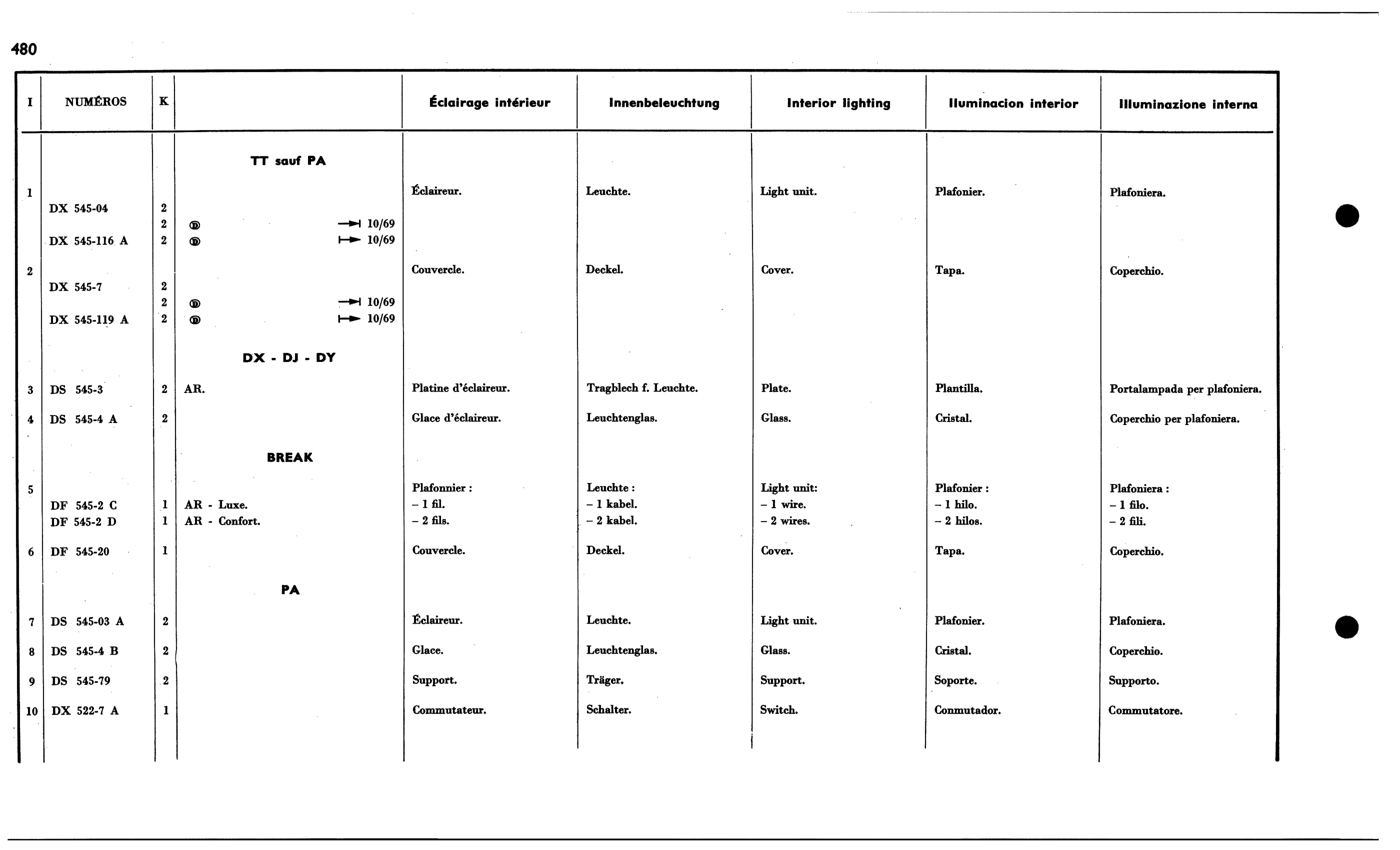 Interior lighting, page 454 of 688 — 577 Parts Catalogue — Volume I