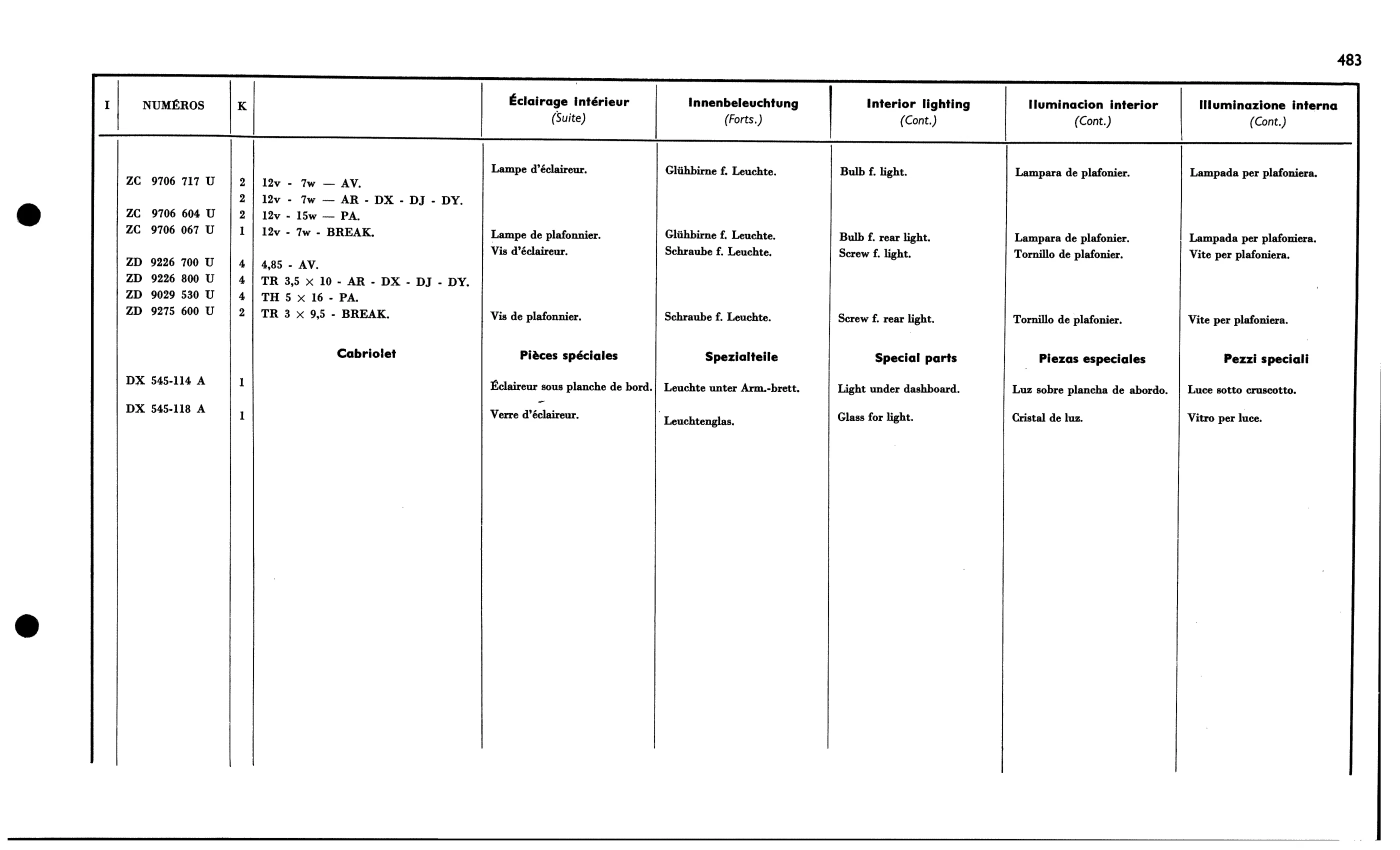 Interior lighting, page 455 of 688 — 577 Parts Catalogue — Volume I