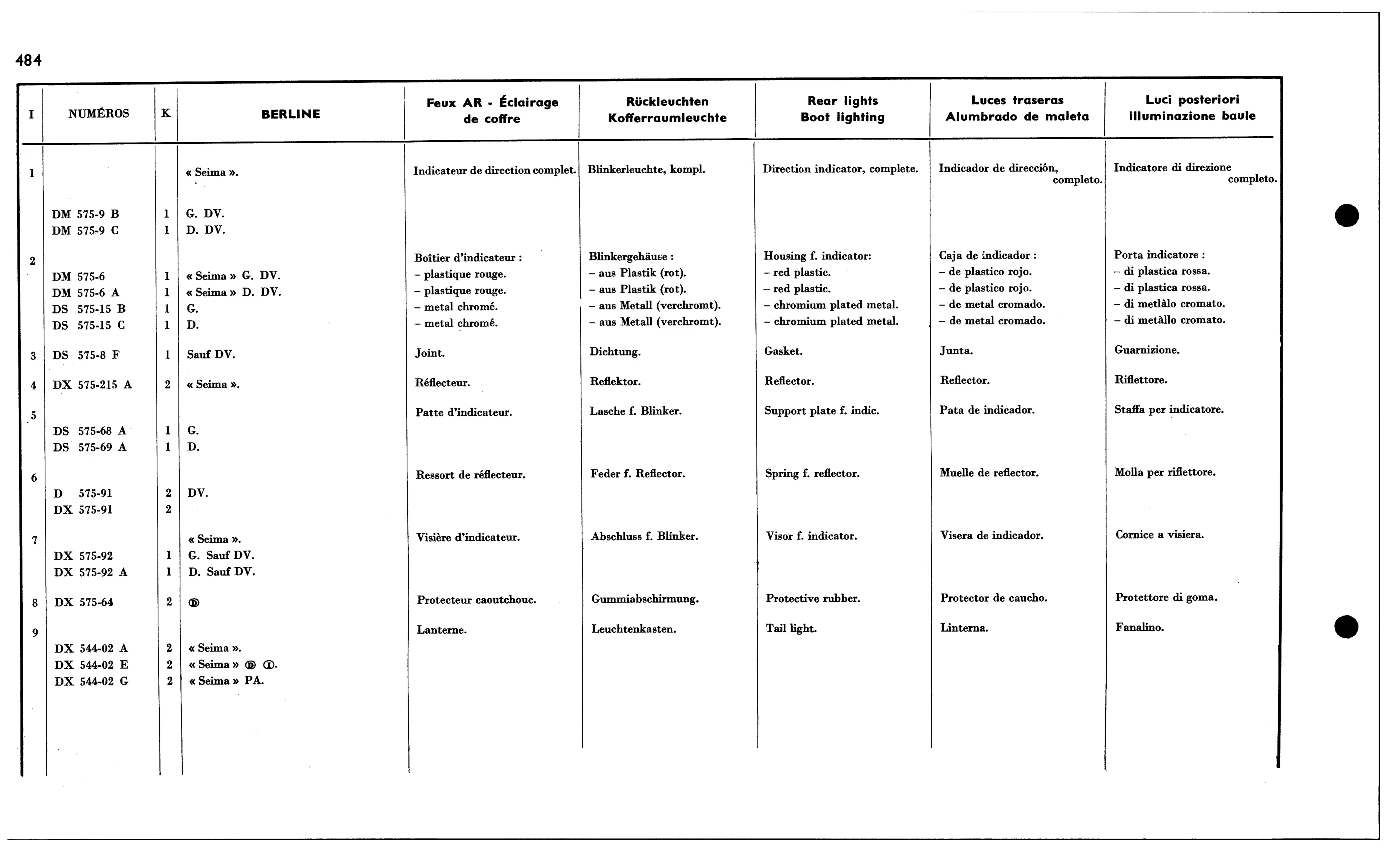 Rear lights, boot light, page 457 of 688 — 577 Parts Catalogue — Volume I