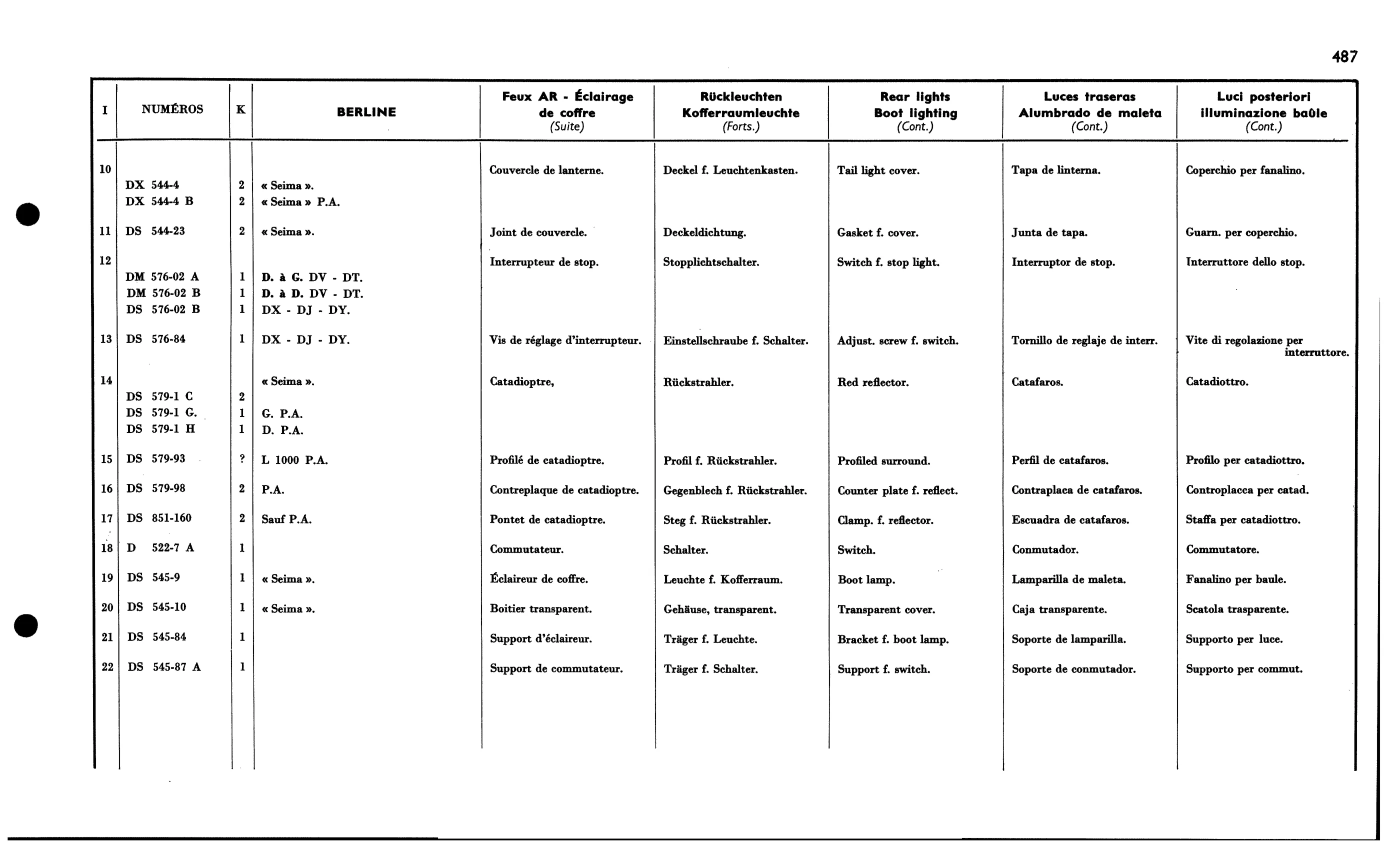 Rear lights, boot light, page 458 of 688 — 577 Parts Catalogue — Volume I
