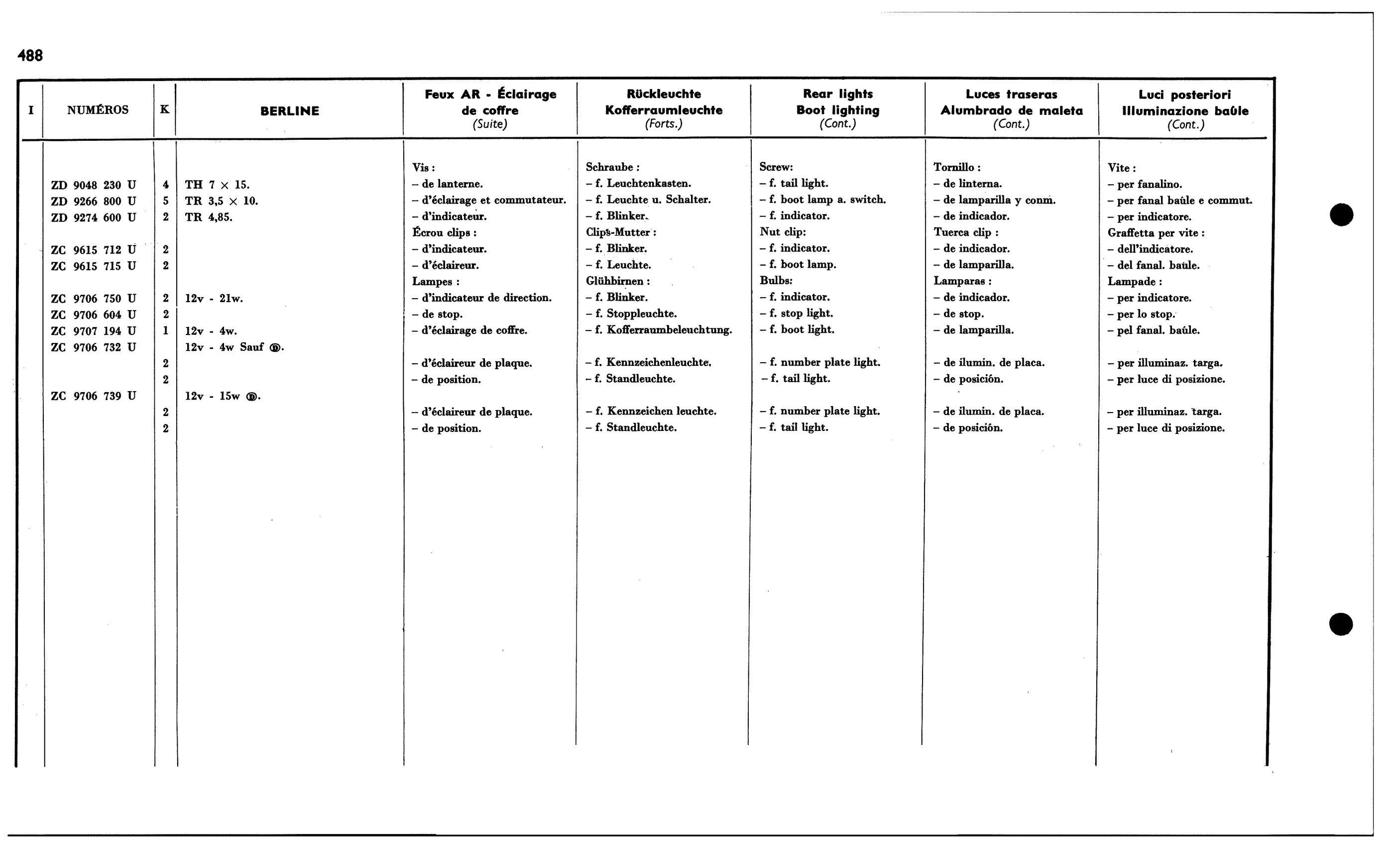 Rear lights, boot light, page 459 of 688 — 577 Parts Catalogue — Volume I