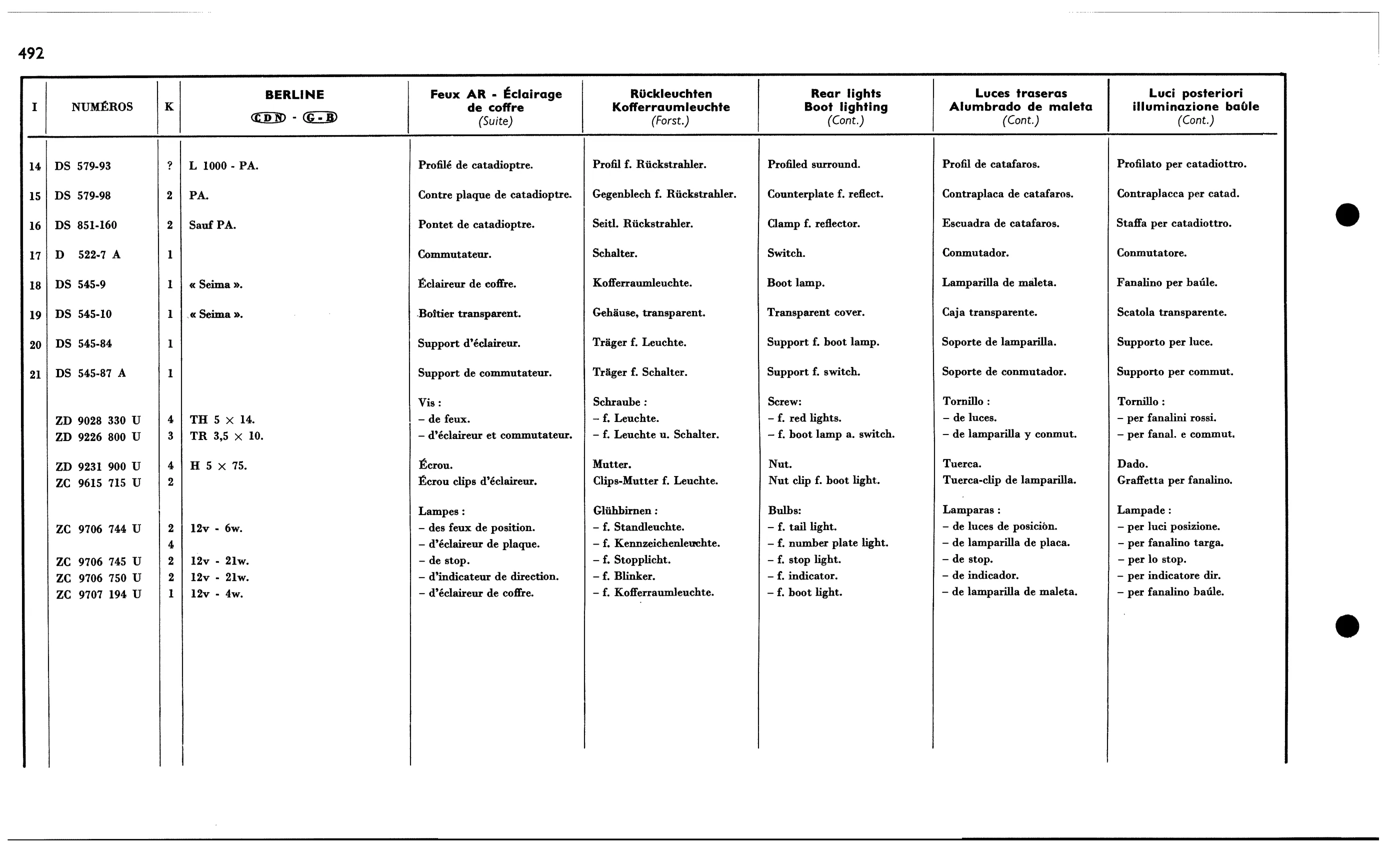 Rear lights CDN, CH, page 462 of 688 — 577 Parts Catalogue — Volume I