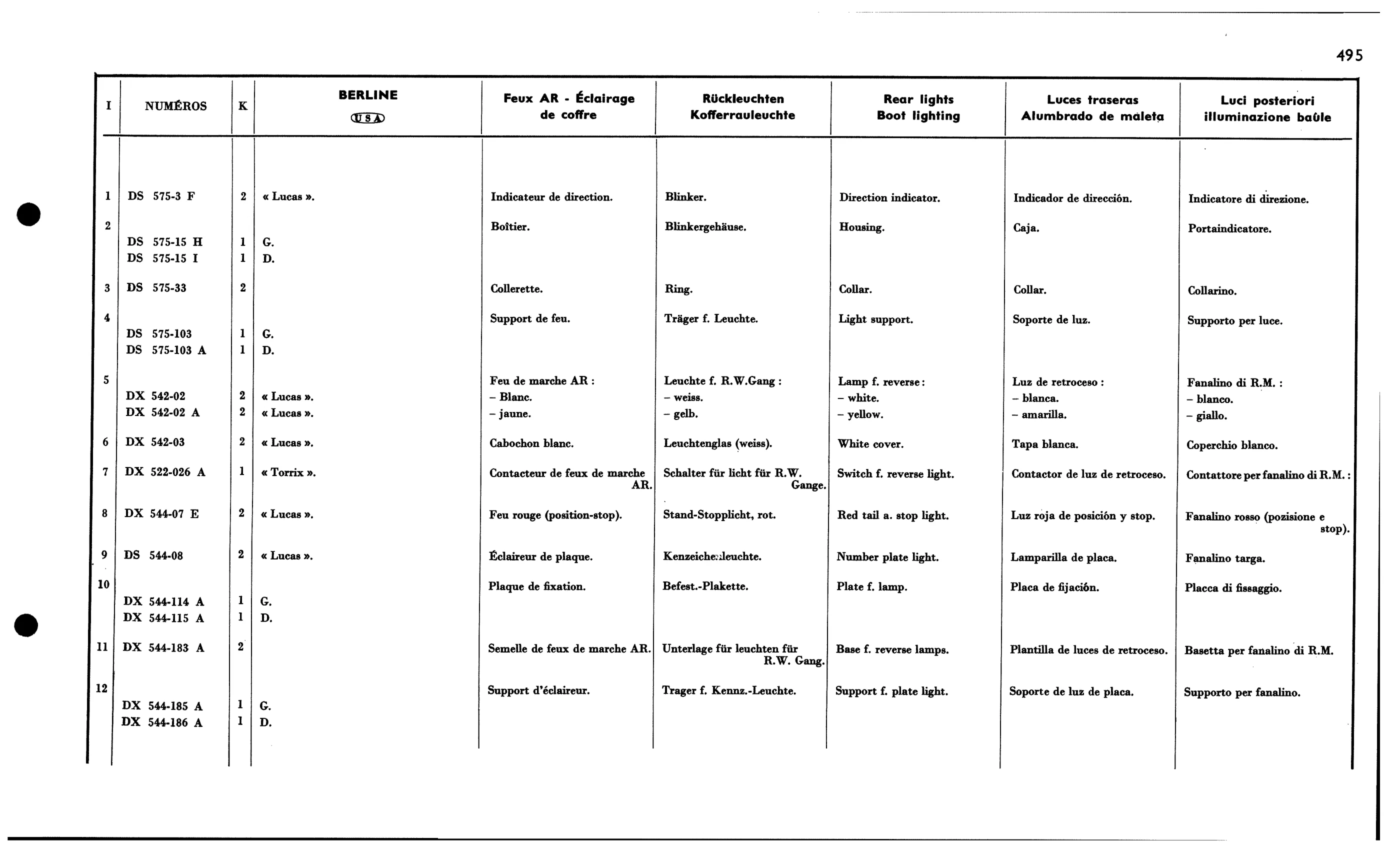 Rear lights USA, page 464 of 688 — 577 Parts Catalogue — Volume I