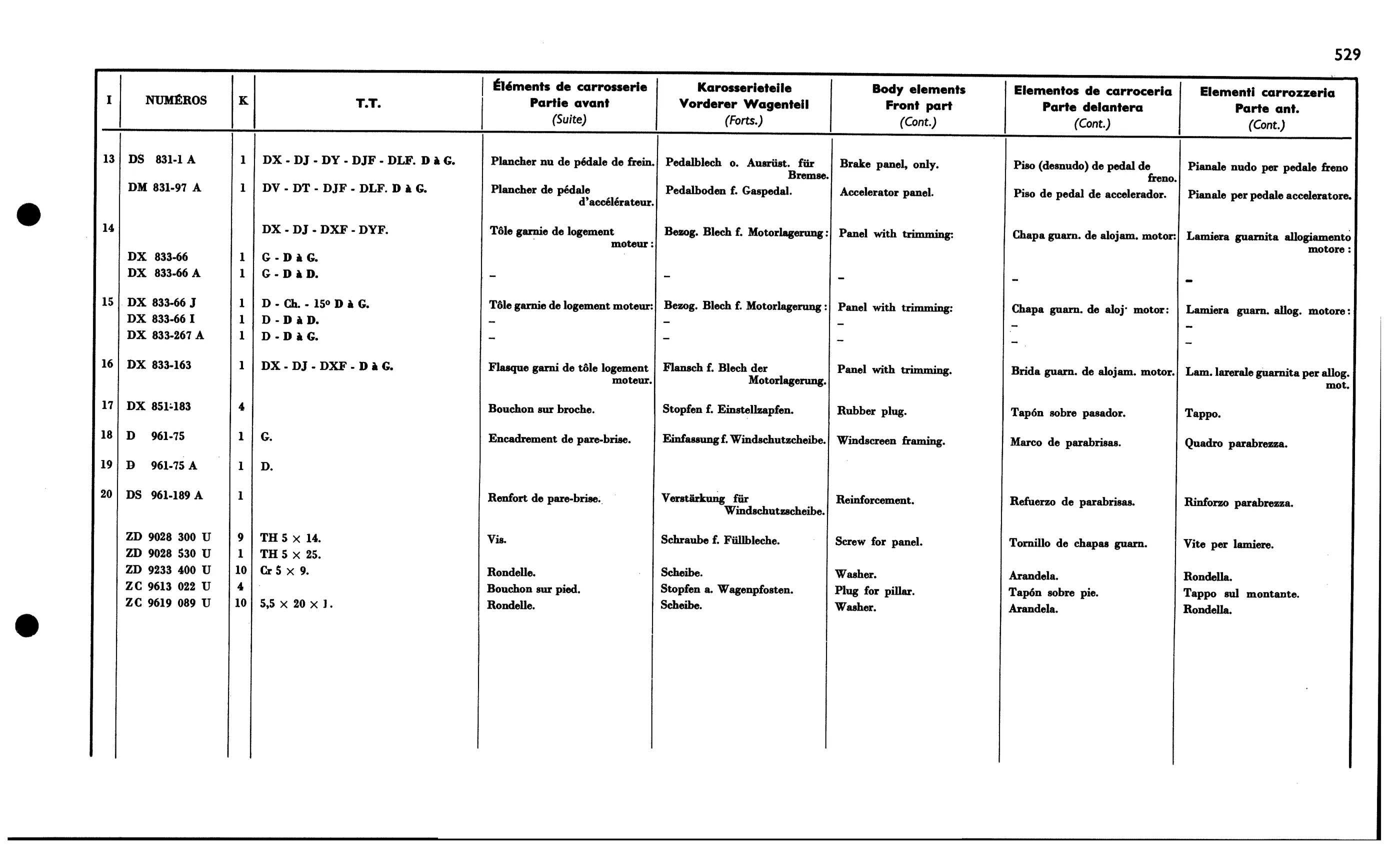 Body front elements, page 491 of 688 — 577 Parts Catalogue — Volume I