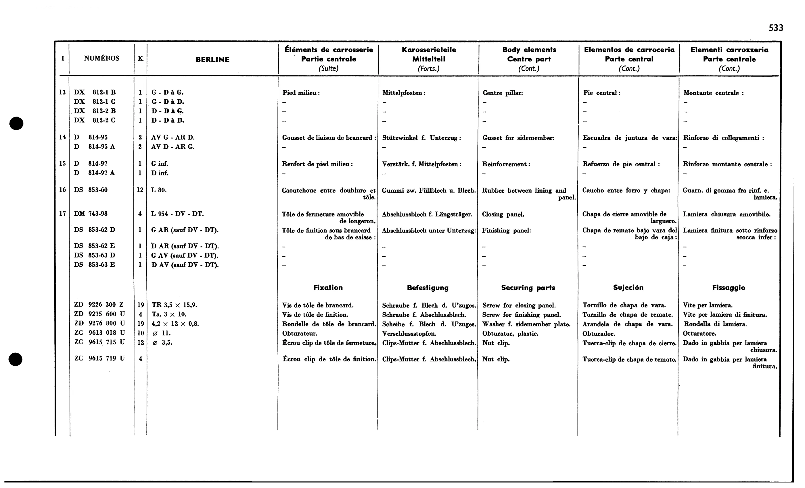 Centre parts (Bl), page 494 of 688 — 577 Parts Catalogue — Volume I