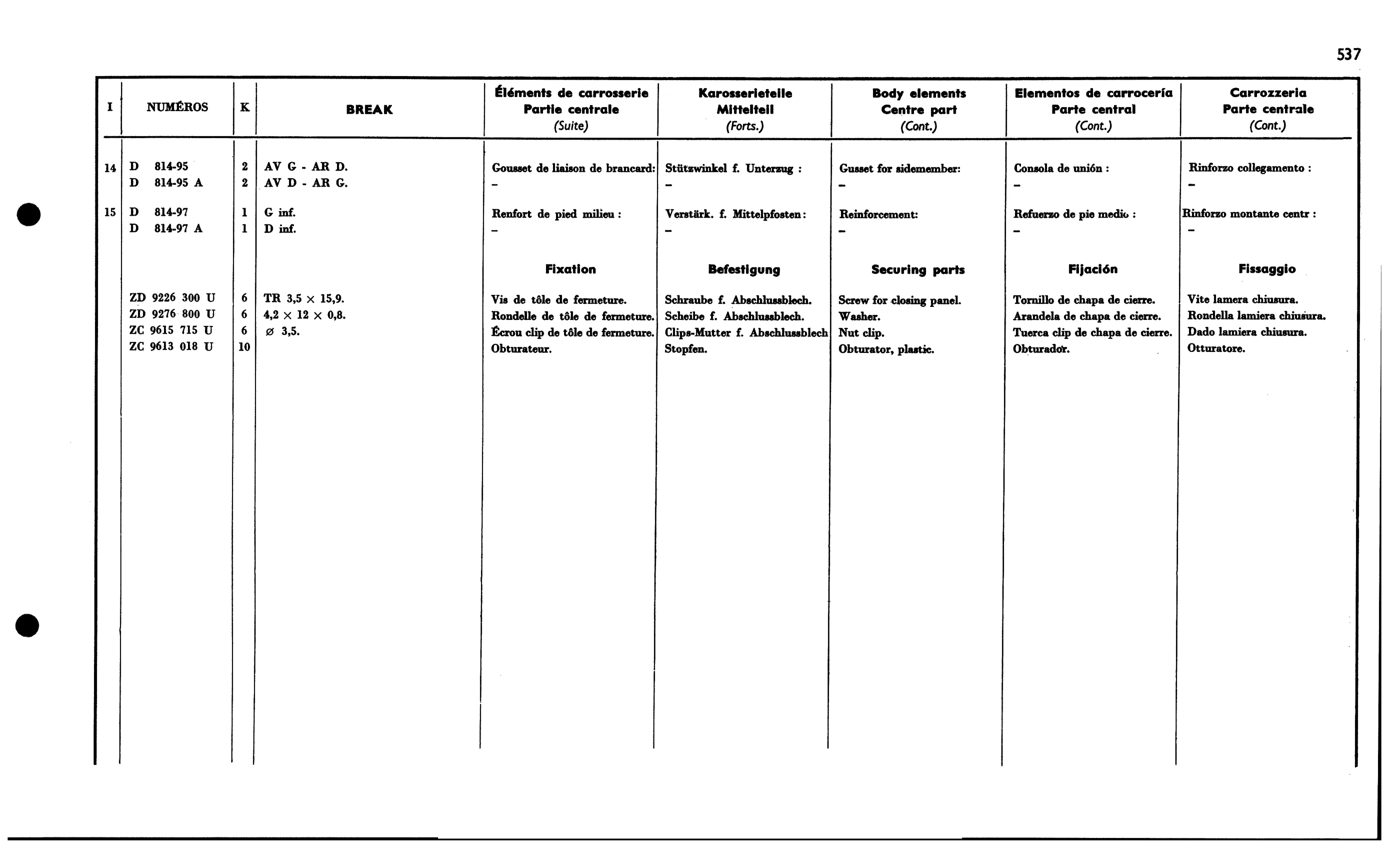 Centre parts (Bk), page 497 of 688 — 577 Parts Catalogue — Volume I