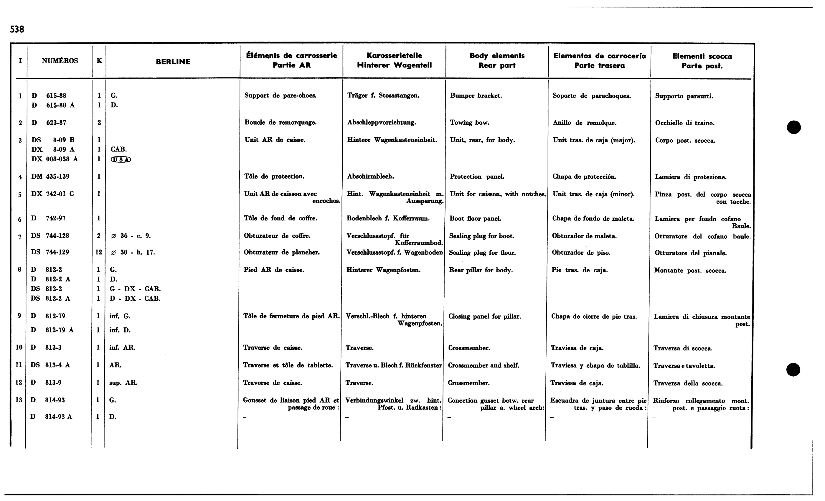 Rear parts (Bl), page 499 of 688 — 577 Parts Catalogue — Volume I