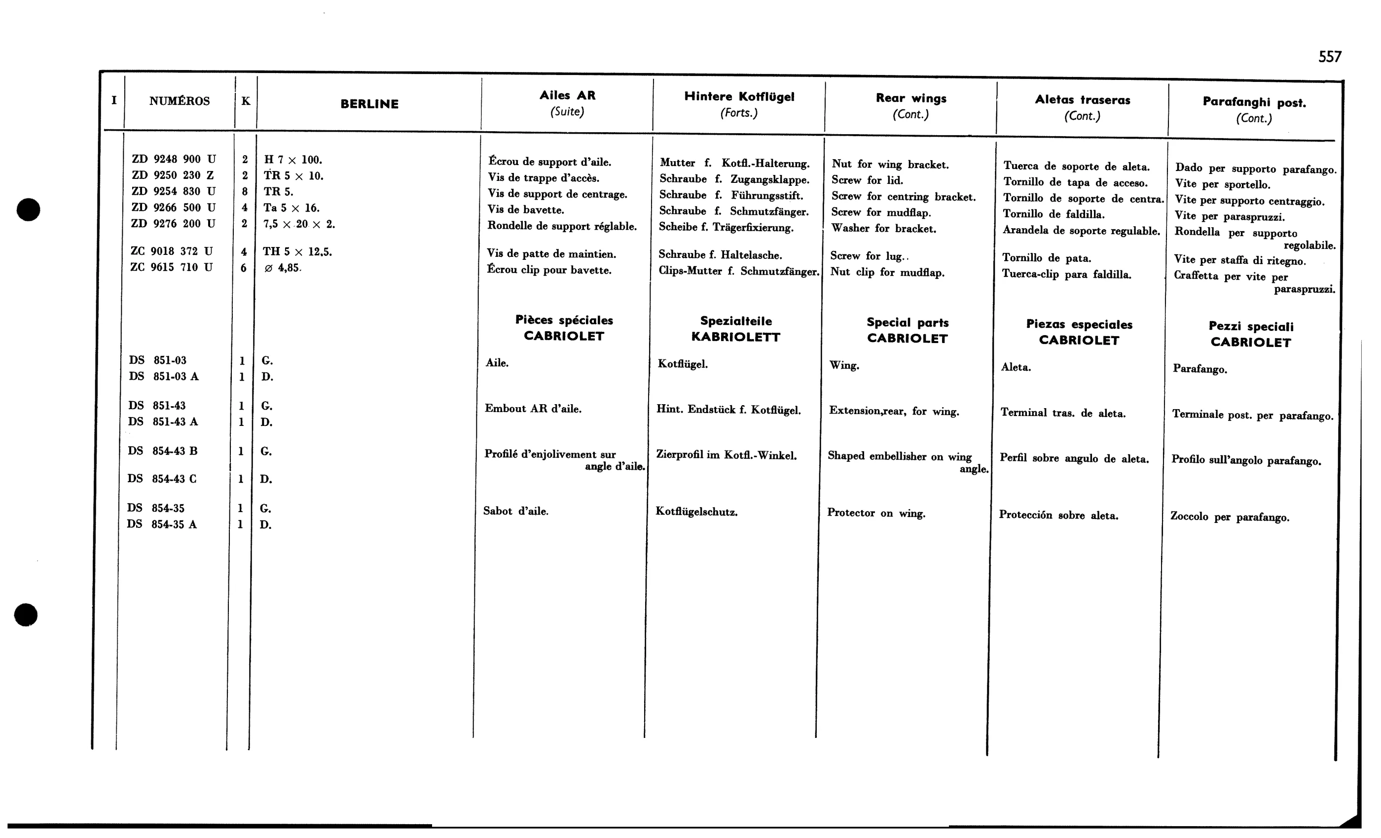 Rear wings (Bl), page 511 of 688 — 577 Parts Catalogue — Volume I