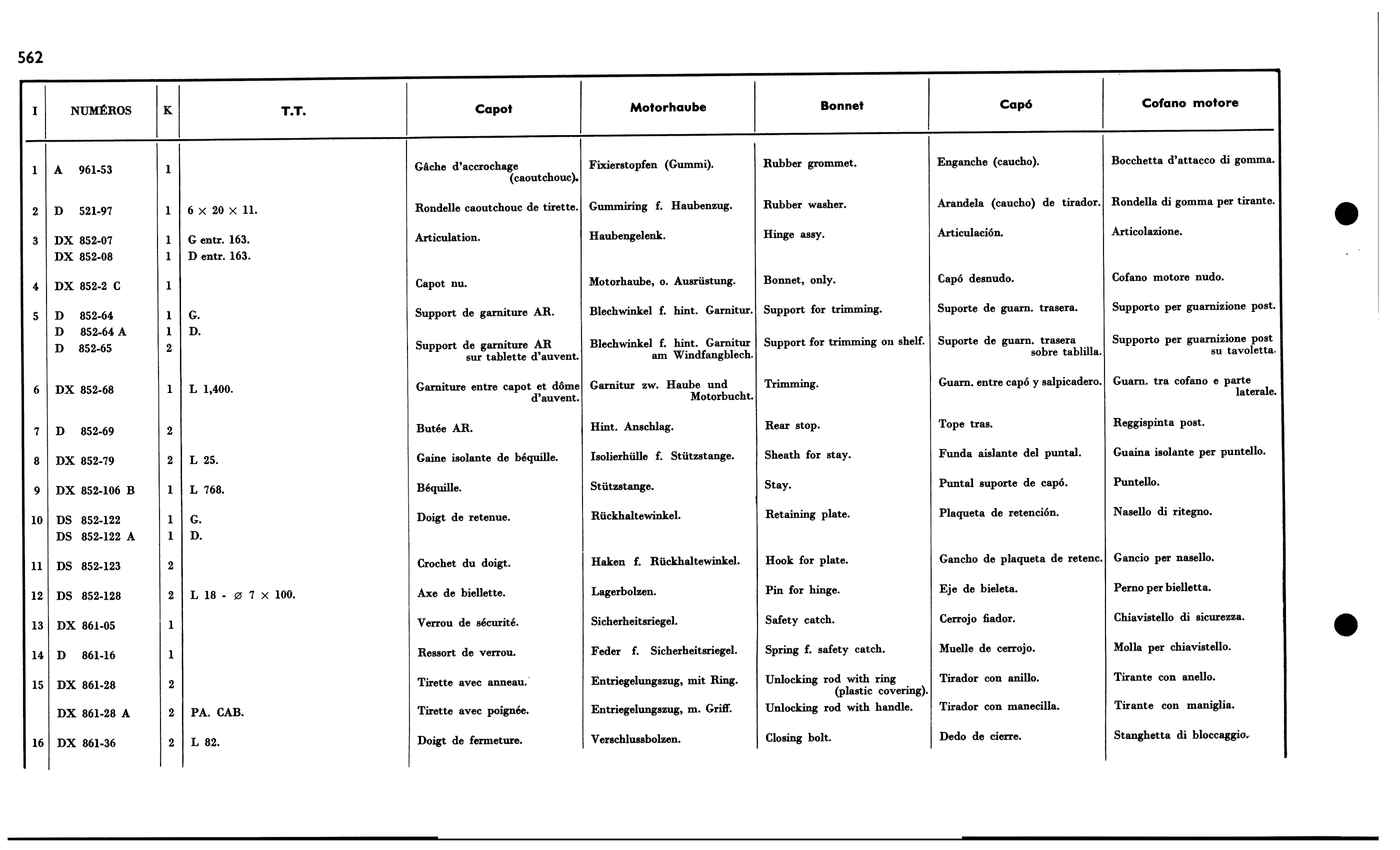 Bonnet, page 516 of 688 — 577 Parts Catalogue — Volume I