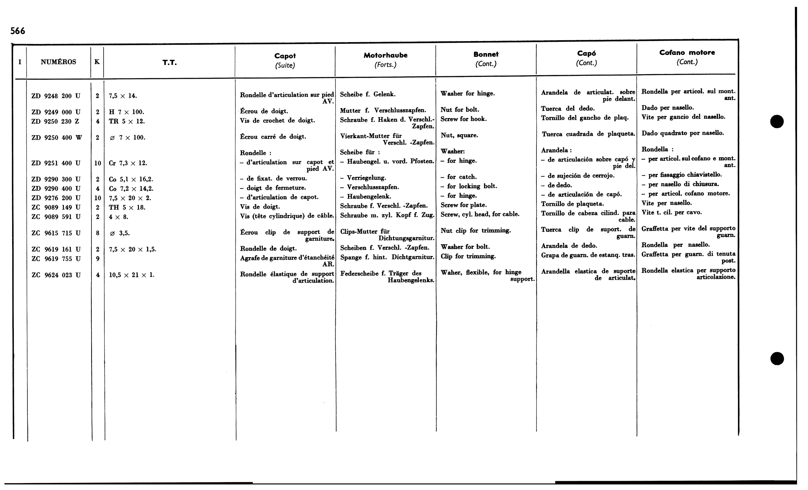 Bonnet, page 518 of 688 — 577 Parts Catalogue — Volume I