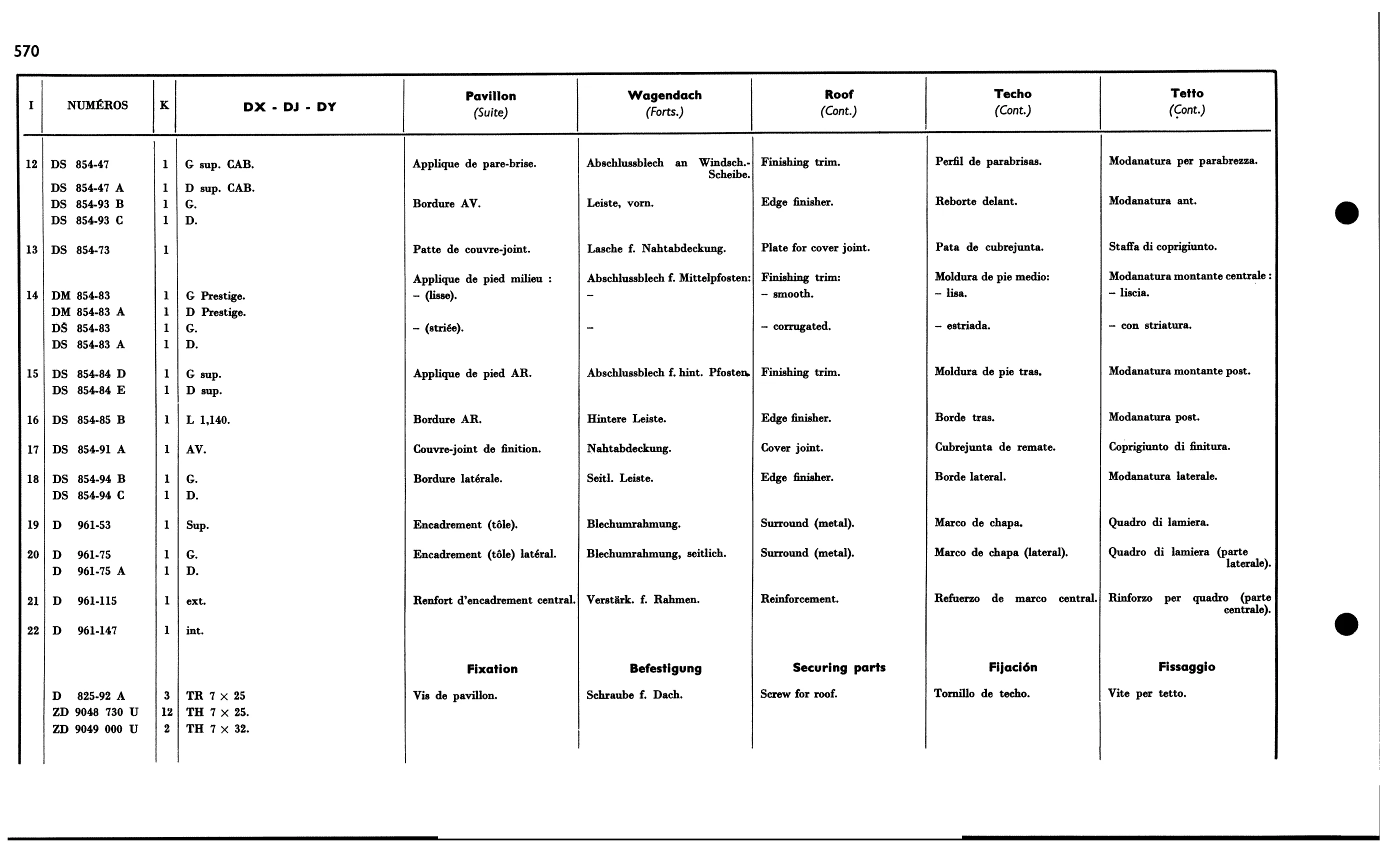 Roof, page 521 of 688 — 577 Parts Catalogue — Volume I