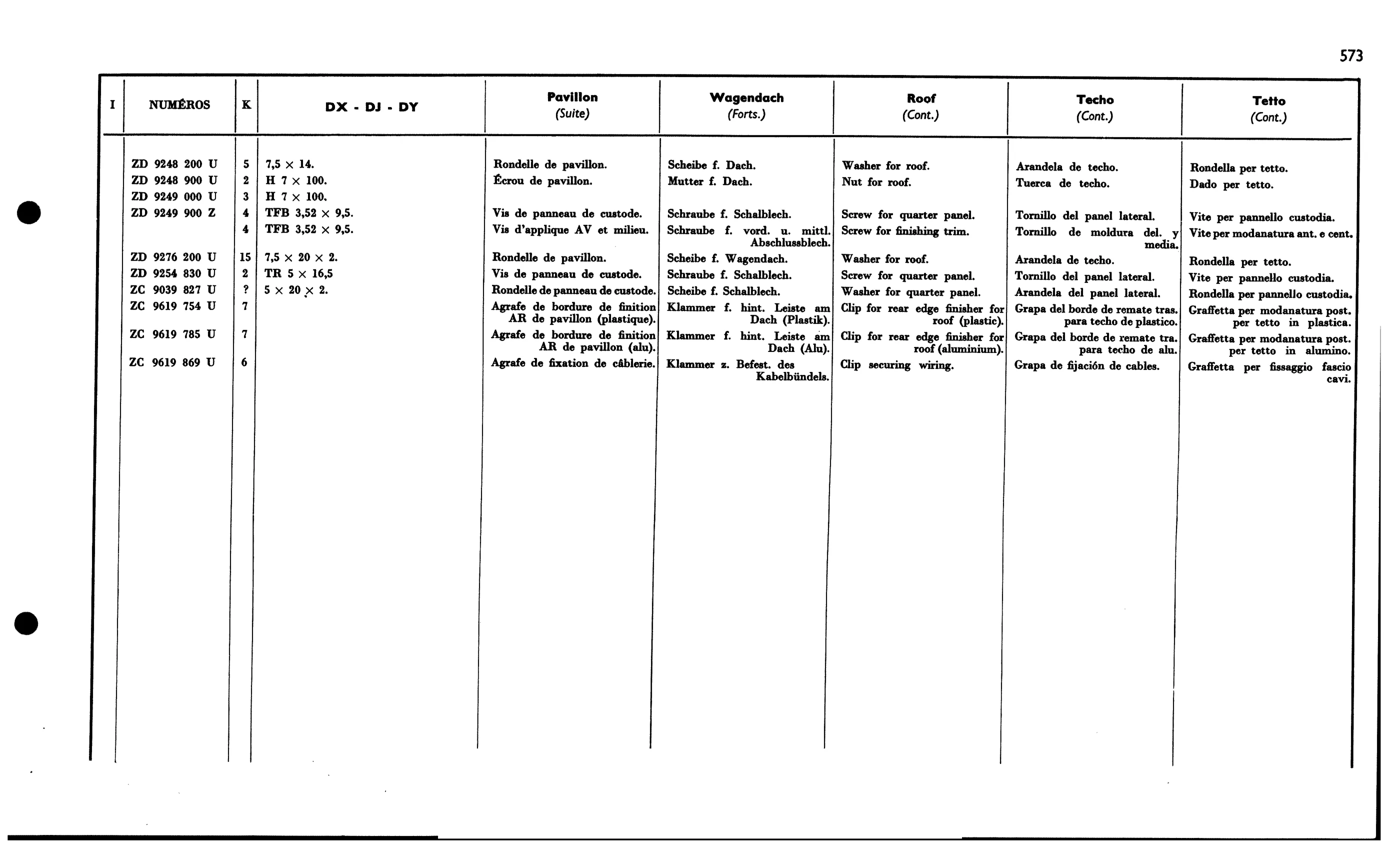 Roof, page 522 of 688 — 577 Parts Catalogue — Volume I