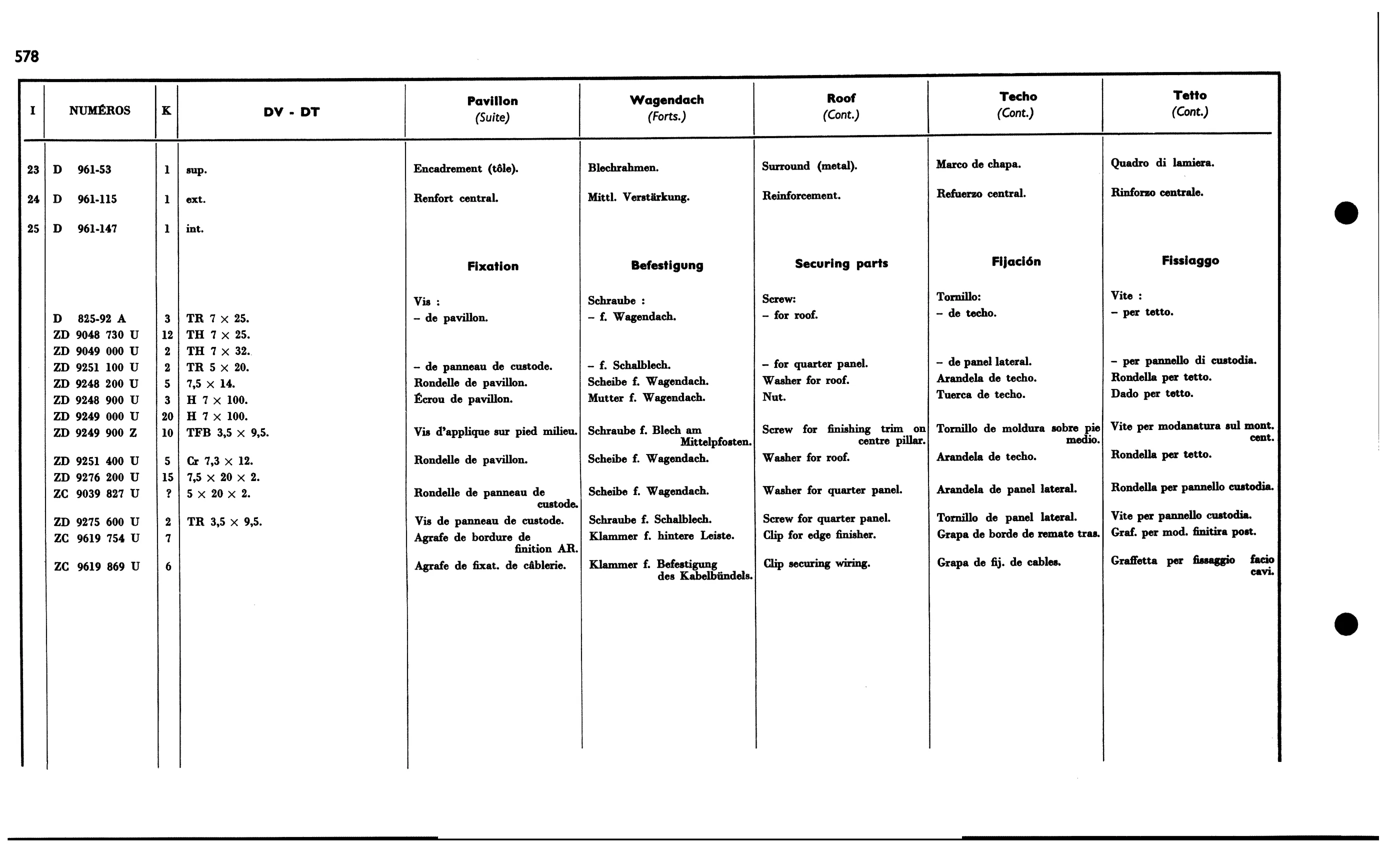 Roof DV, DT, page 526 of 688 — 577 Parts Catalogue — Volume I