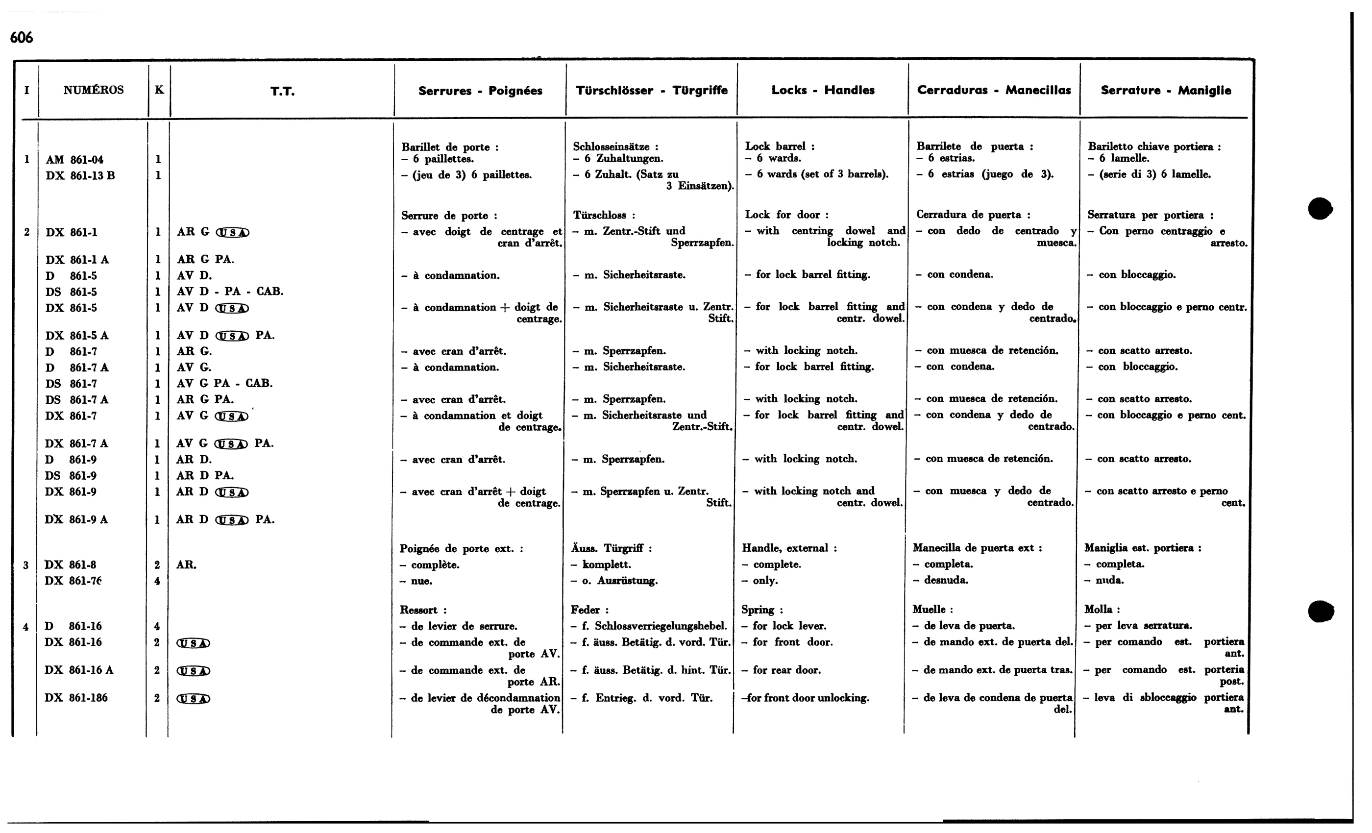 Locks, handles, page 547 of 688 — 577 Parts Catalogue — Volume I