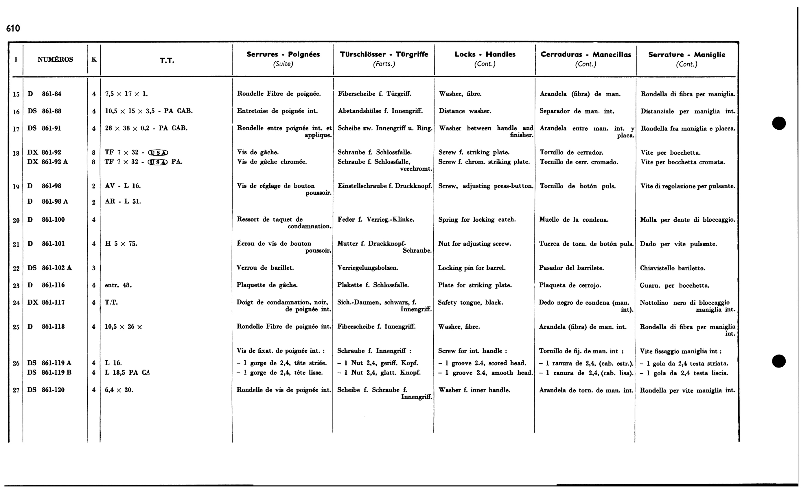 Locks, handles, page 549 of 688 — 577 Parts Catalogue — Volume I