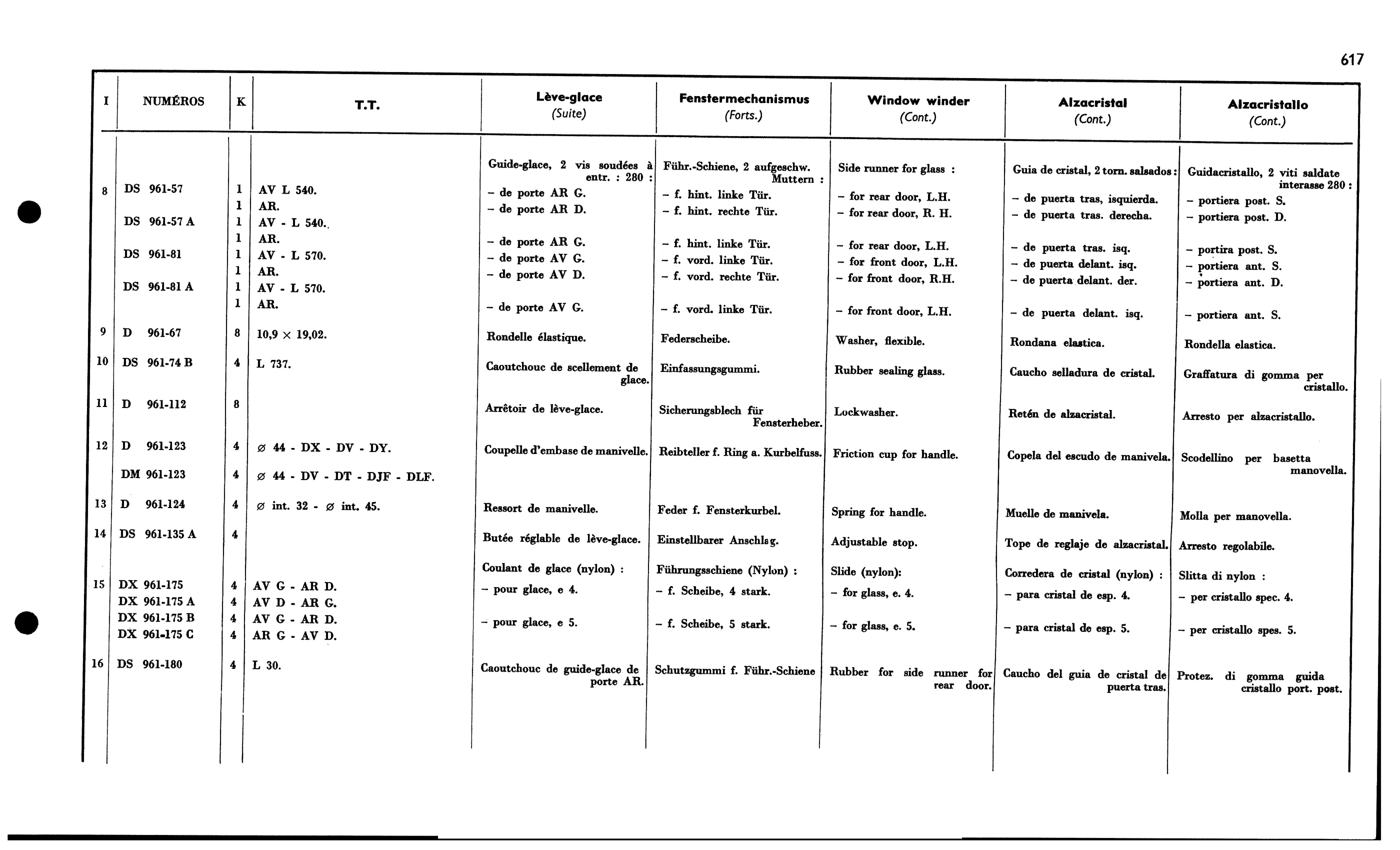 Window winder, page 553 of 688 — 577 Parts Catalogue — Volume I