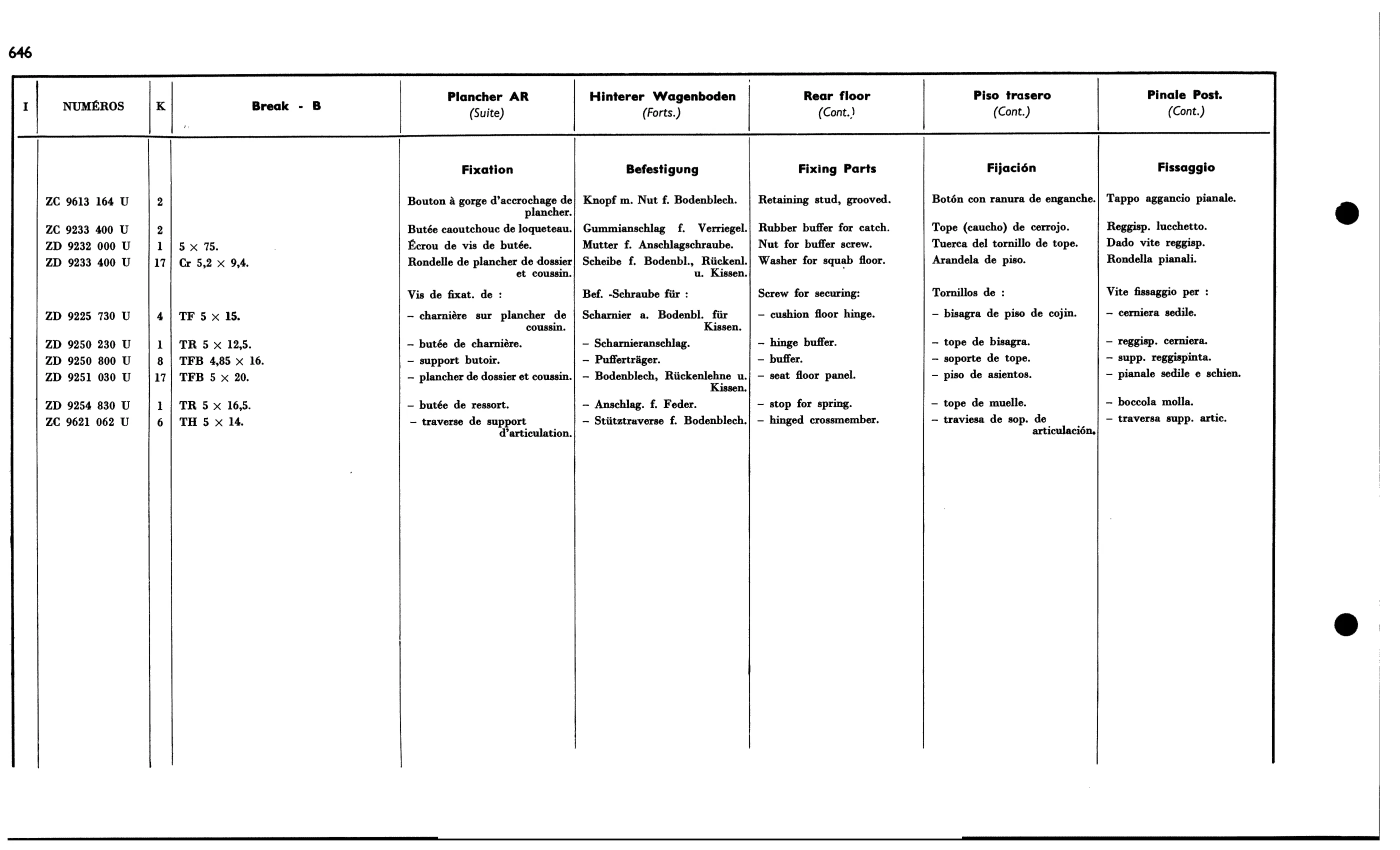 Rear floor - Bk B, page 573 of 688 — 577 Parts Catalogue — Volume I