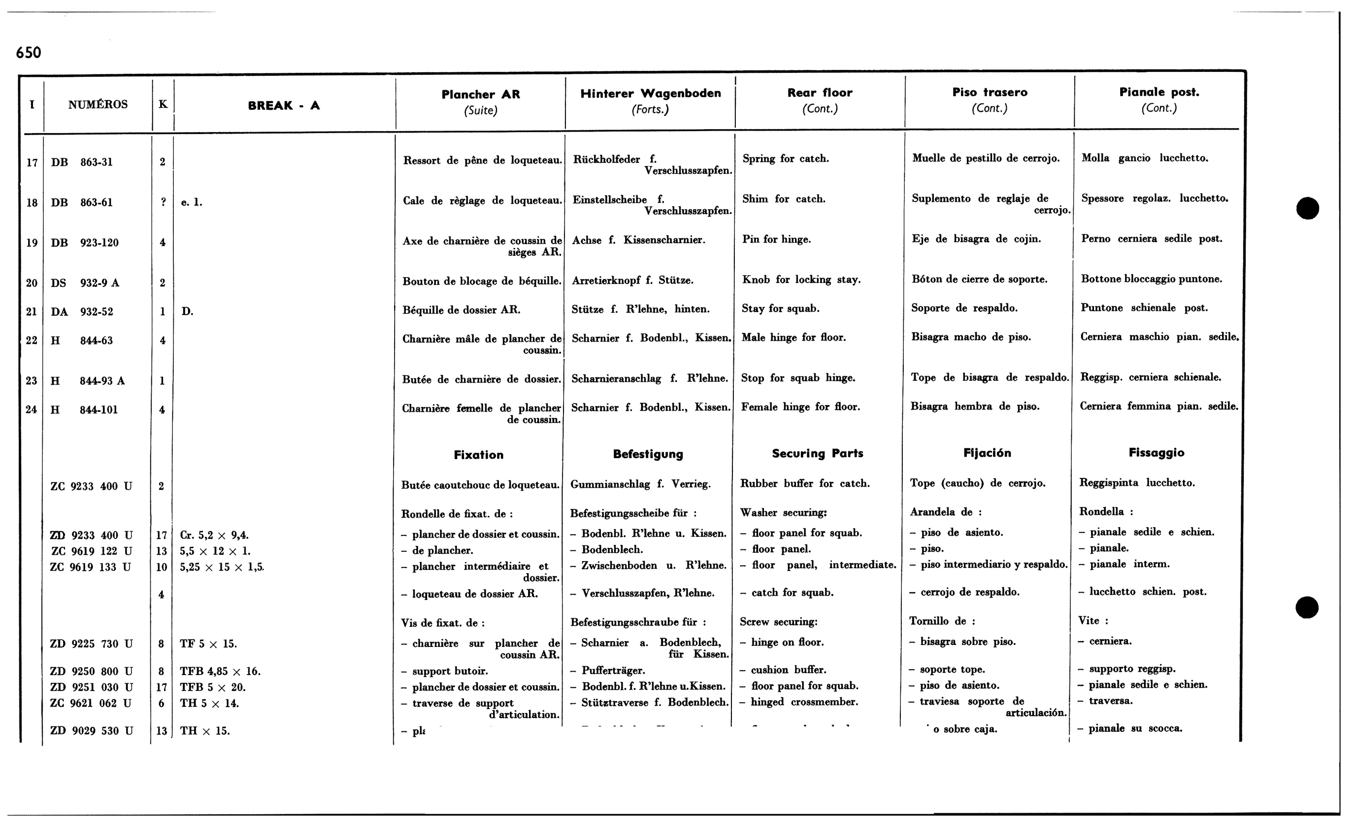 Rear floor - Bk A, page 576 of 688 — 577 Parts Catalogue — Volume I