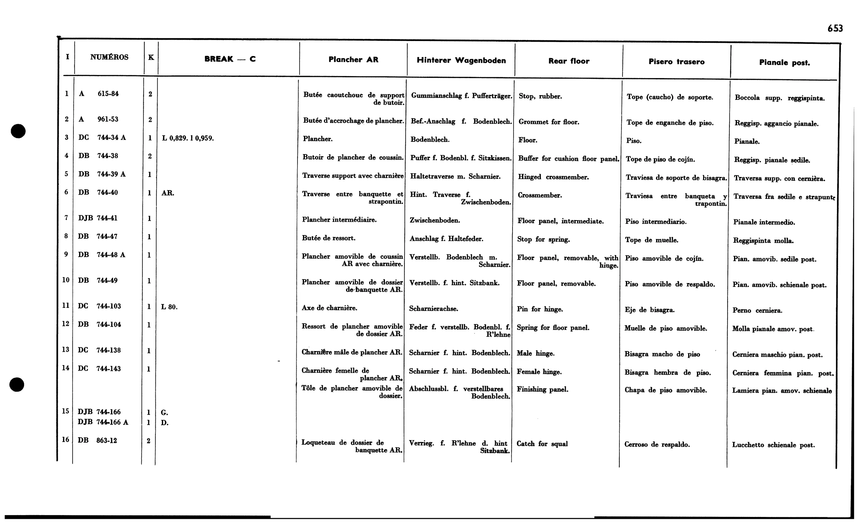 Rear floor - Bk C, page 578 of 688 — 577 Parts Catalogue — Volume I